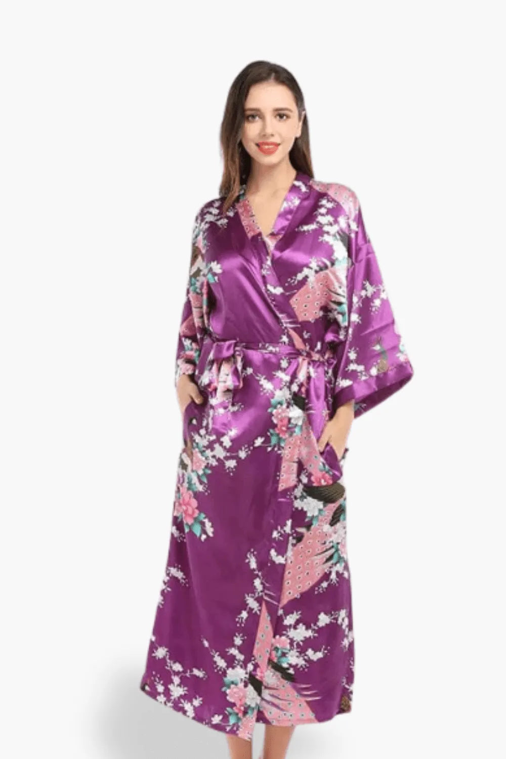 Kimono violet élégant pour soirées détente Violet / 3XL Peignoir et bain