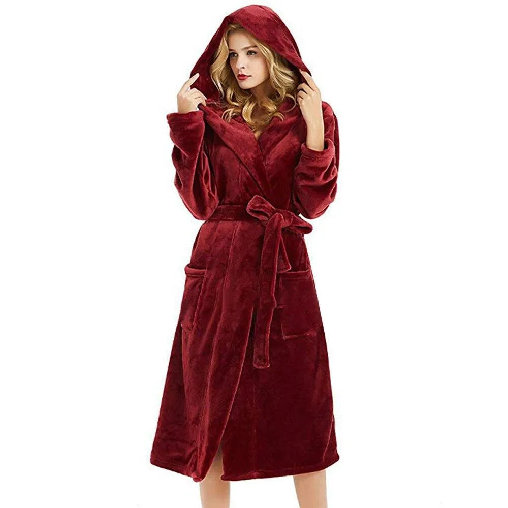 Peignoir à capuche doux et confortable pour l'hiver rouge / s Peignoir et bain