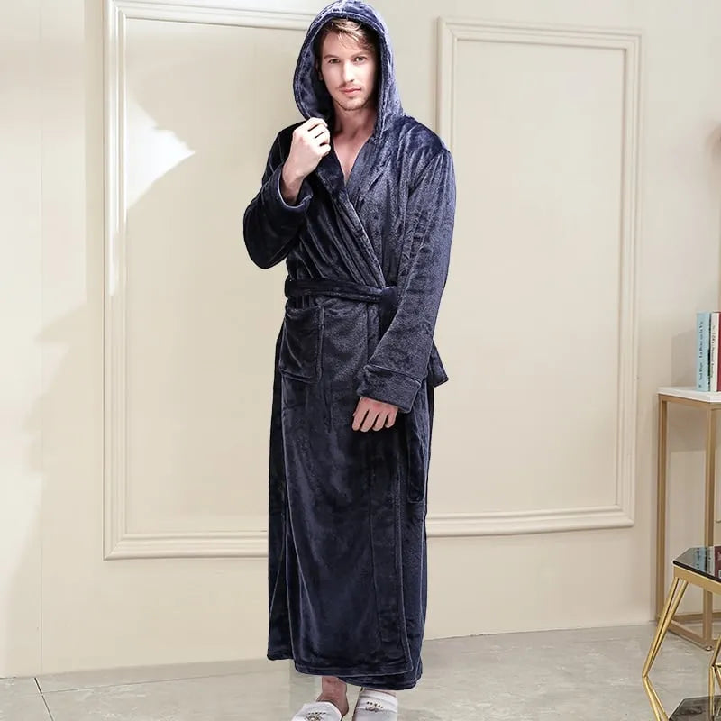 Peignoir à capuche homme ultra long confortable bleu / m Peignoir et bain
