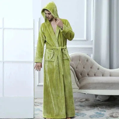 Peignoir à capuche homme ultra long confortable vert / m Peignoir et bain