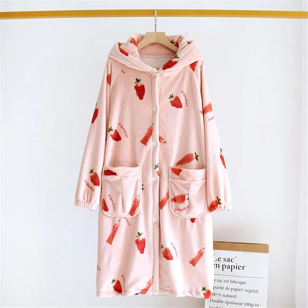 Peignoir à capuche oreilles motif enfant cozy rose / l Peignoir et bain