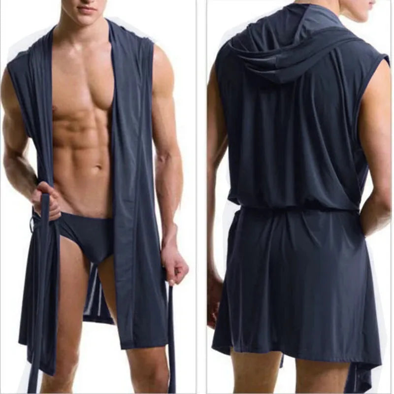 Peignoir à capuche sans manches pour homme élégant bleu / s Peignoir et bain