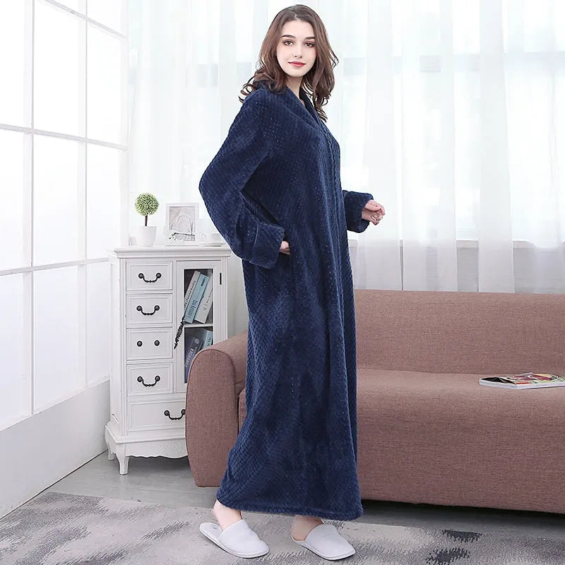 Peignoir à zip douillet pour femme hiver bleu / m Peignoir et bain