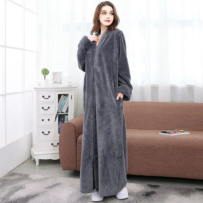 Peignoir à zip douillet pour femme hiver gris-fonce / m Peignoir et bain