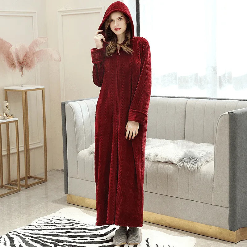 Peignoir à zip douillet pour femme hiver rouge / l Peignoir et bain