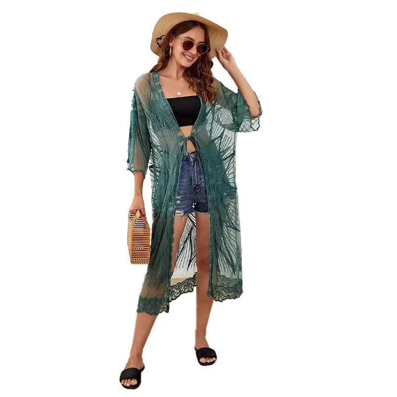Peignoir bohème chic dentelle pour la plage vert Peignoir et bain