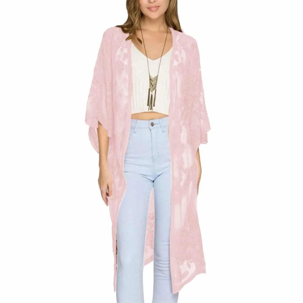 Peignoir bohème en dentelle pour la plage femme rose Peignoir et bain