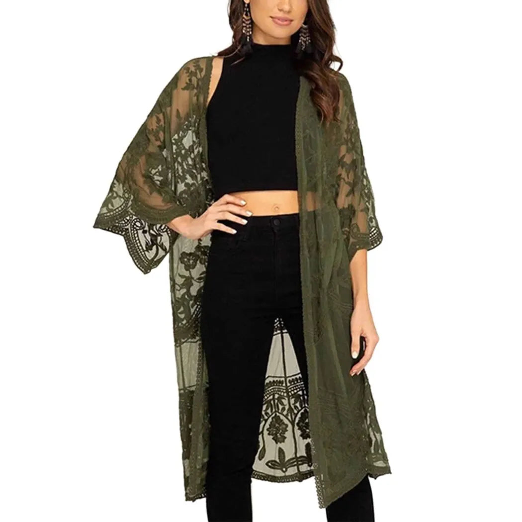 Peignoir bohème en dentelle pour la plage femme vert Peignoir et bain