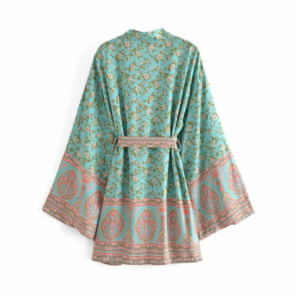 Peignoir bohème floral bleu pour femme en été Peignoir et bain