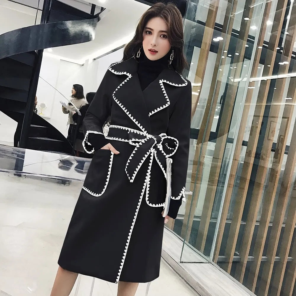 Peignoir brodé élégant style manteau pour femme noir / s Peignoir et bain