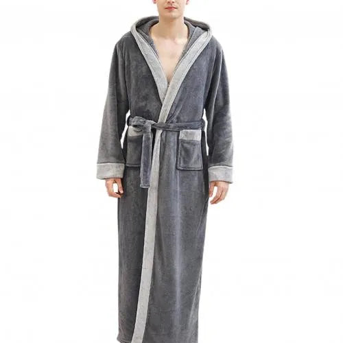 Peignoir chaud à capuche homme confort flanelle gris fonce / m Peignoir et bain