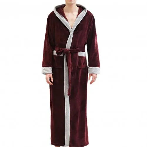 Peignoir chaud à capuche homme confort flanelle rouge / m Peignoir et bain