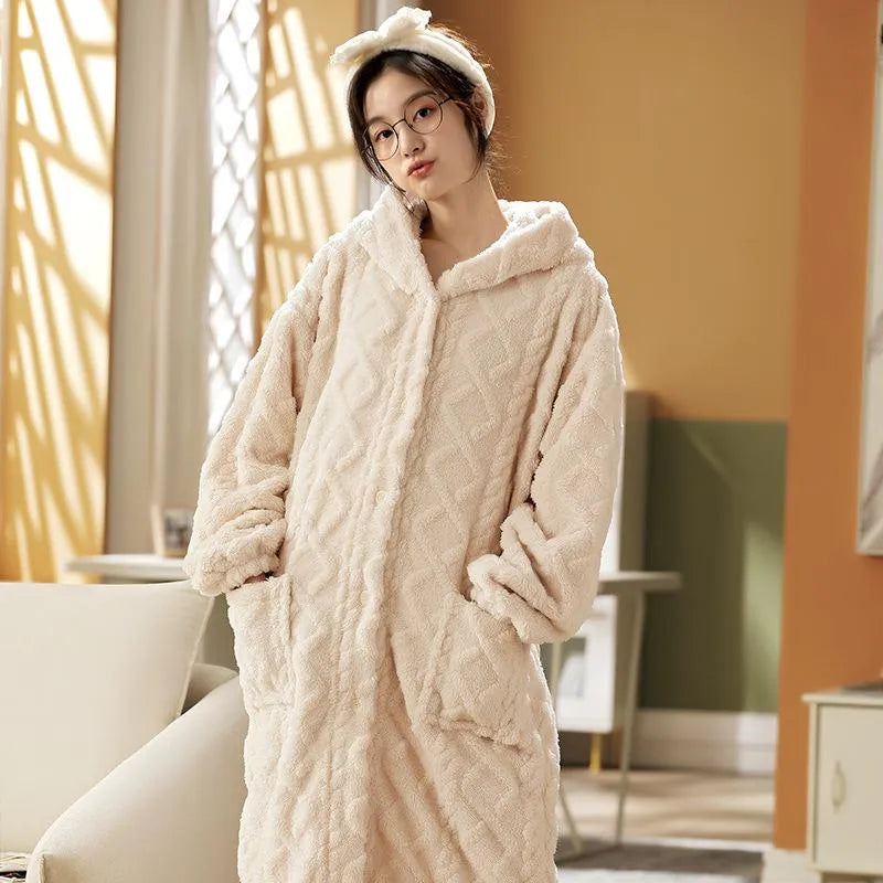 Peignoir chaud deux pièces confortable pour l'hiver beige / l Peignoir et bain