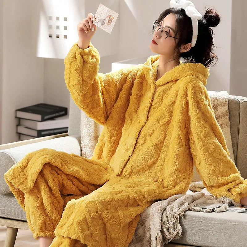 Peignoir chaud deux pièces confortable pour l'hiver jaune / m Peignoir et bain