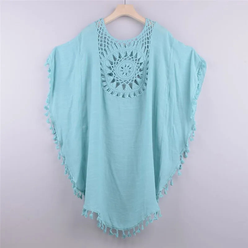 Peignoir crochet élégant pour femme bord de mer bleu ciel / Taille unique Peignoir et bain