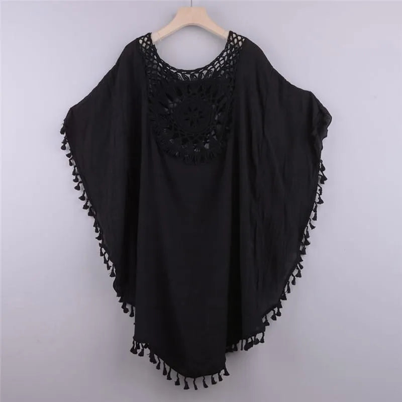 Peignoir crochet élégant pour femme bord de mer noir / Taille unique Peignoir et bain