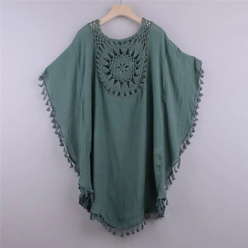 Peignoir crochet élégant pour femme bord de mer vert / Taille unique Peignoir et bain