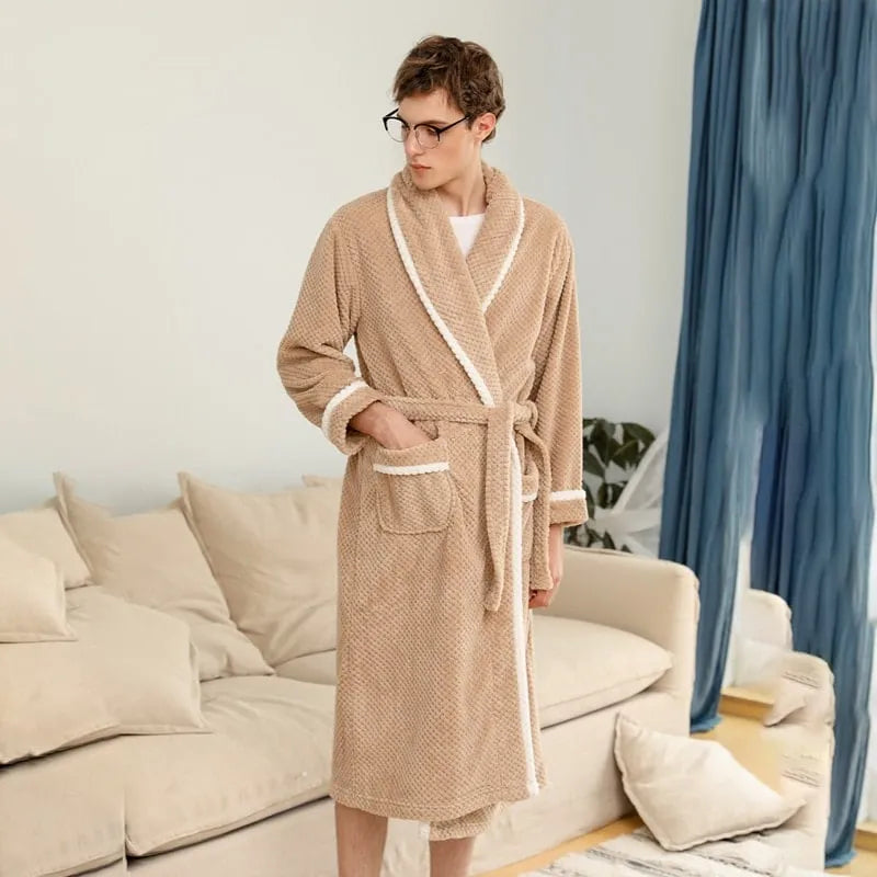 Peignoir douillet pour homme ambiance cocooning beige / L (50-65kg) Peignoir et bain