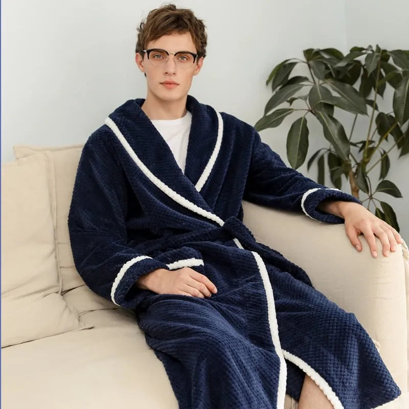 Peignoir douillet pour homme ambiance cocooning bleu / L (50-65kg) Peignoir et bain
