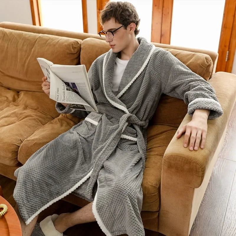 Peignoir douillet pour homme ambiance cocooning gris / L (50-65kg) Peignoir et bain