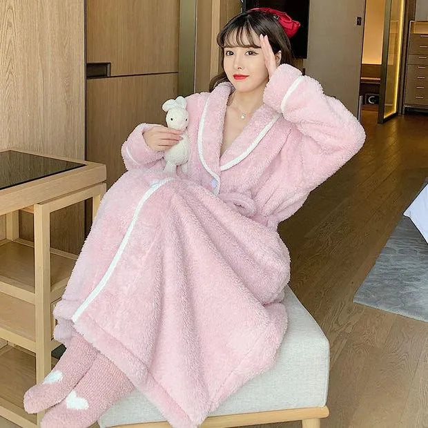 Peignoir doux en flanelle pour femme ambiance cocooning rose / m Peignoir et bain