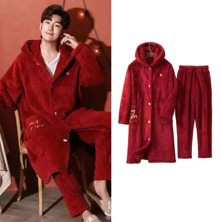 Peignoir doux style chemise nuit pour homme élégant rouge / l Peignoir et bain