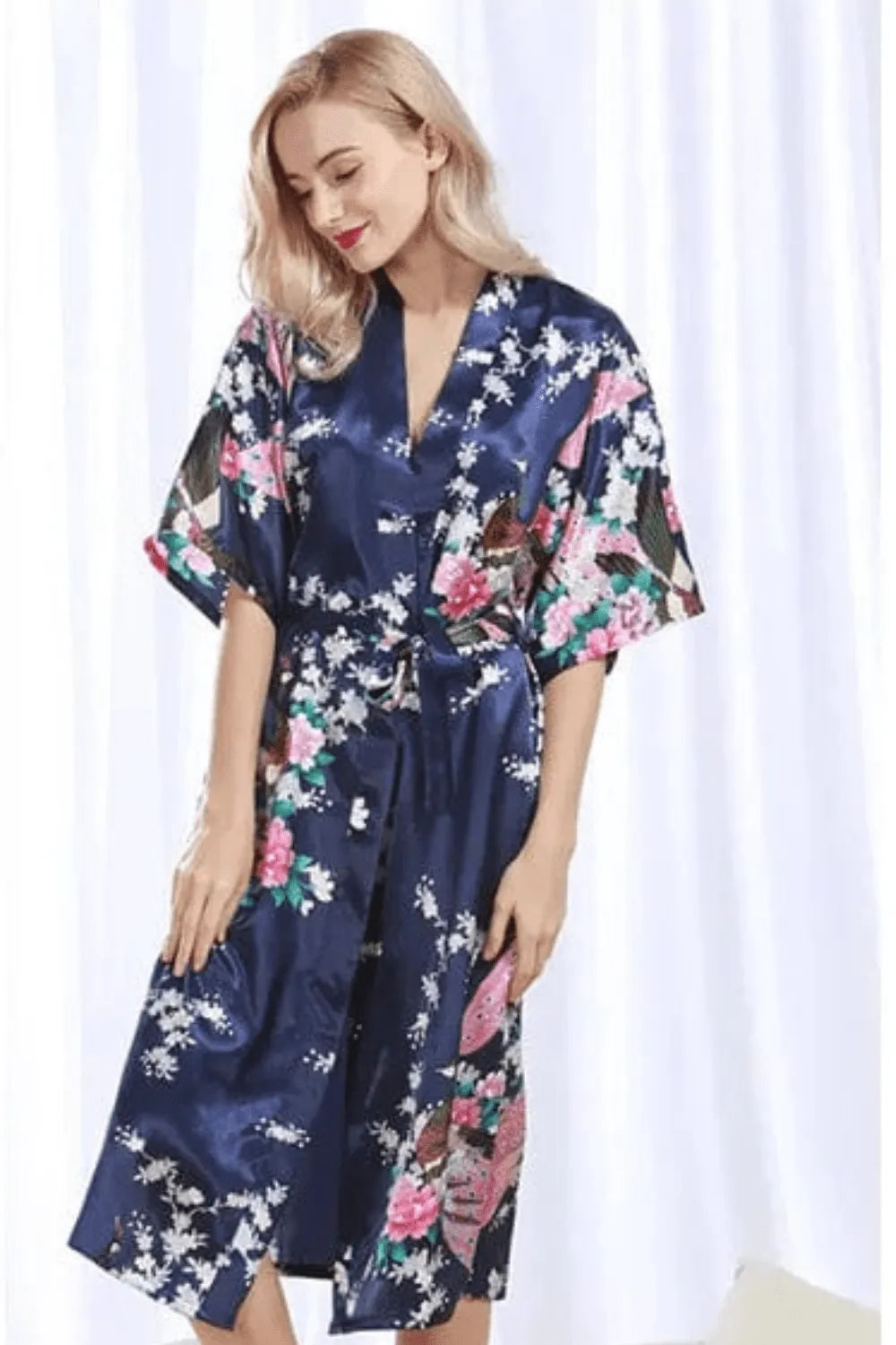 Peignoir élégant à imprimé floral pour femme 1m50 à 1m80 ≃ 80kg Peignoir et bain