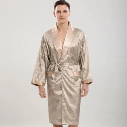 Peignoir élégant à pois pour homme chic beige / L (50-65kg) Peignoir et bain