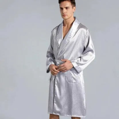 Peignoir élégant à pois pour homme chic gris / L (50-65kg) Peignoir et bain