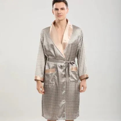 Peignoir élégant à pois pour homme chic marron / L (50-65kg) Peignoir et bain