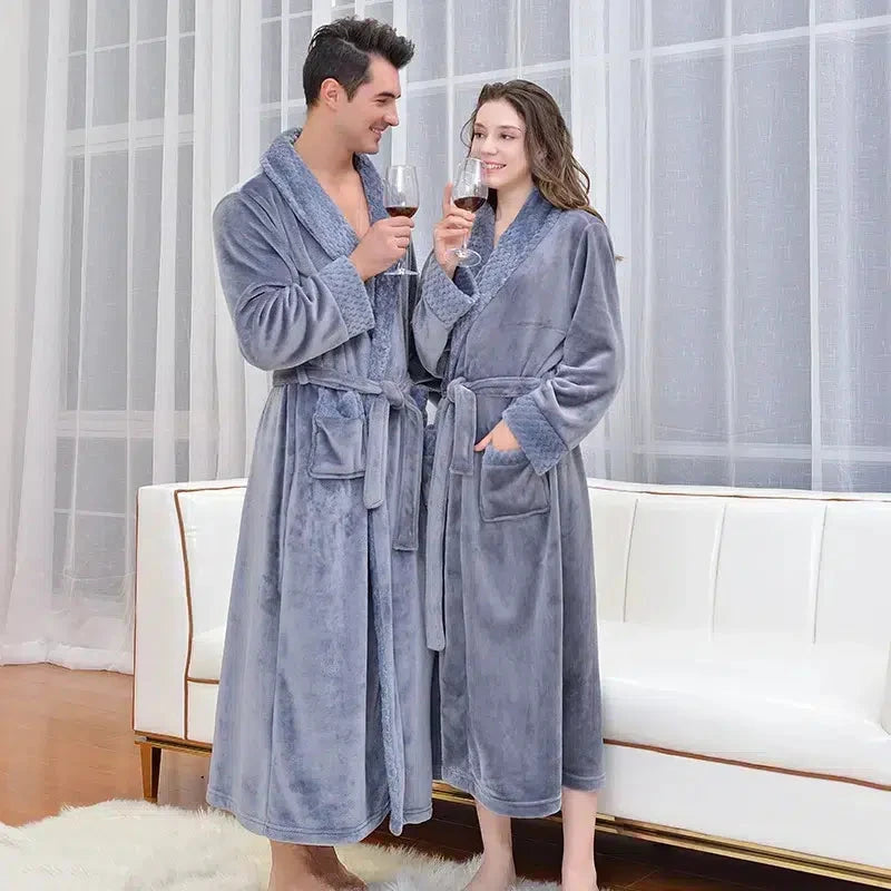 Peignoir élégant assorti couple pour moments cosy gris / M (80-100kg) Peignoir et bain