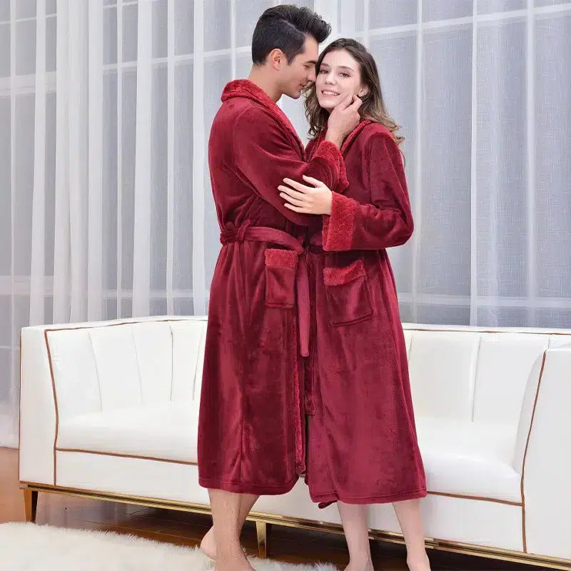 Peignoir élégant assorti couple pour moments cosy rouge / M (80-100kg) Peignoir et bain