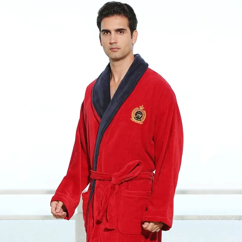 Peignoir élégant avec écusson pour homme rouge Peignoir et bain