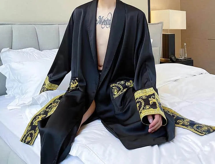 Peignoir élégant avec ornements dorés pour femme noir / m Peignoir et bain