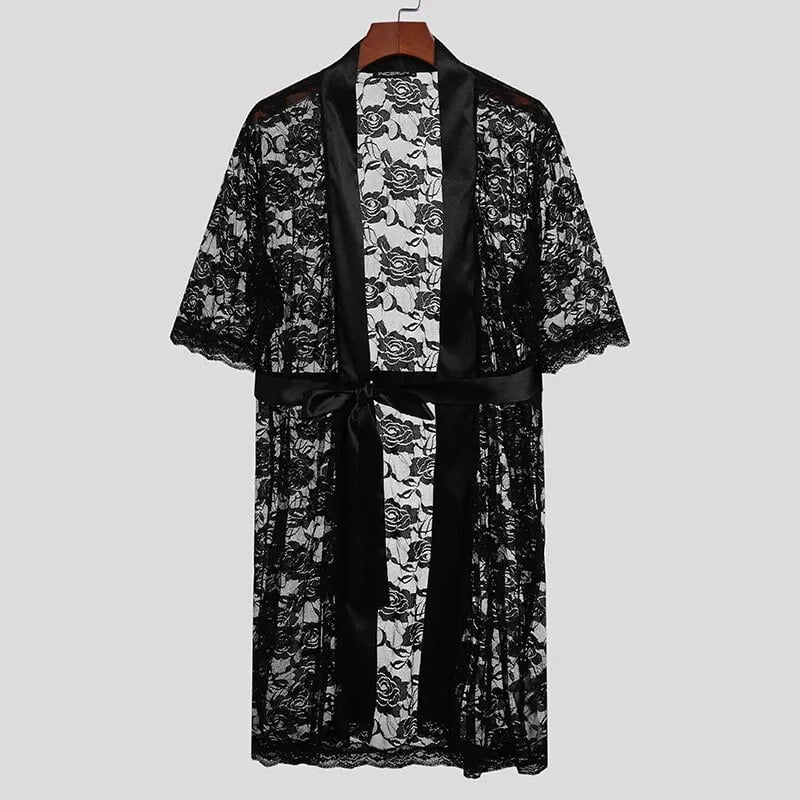 Peignoir élégant dentelle noir pour homme xxs Peignoir et bain