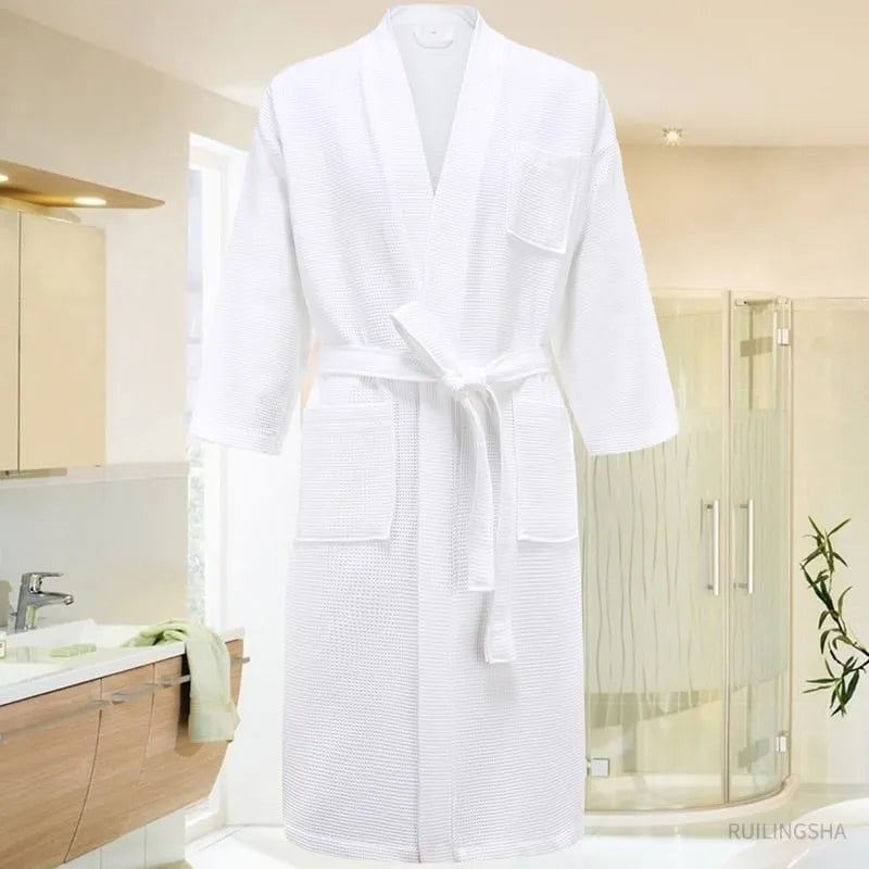 Peignoir élégant en nid d'abeille avec liseré pour homme blanc / m Peignoir et bain