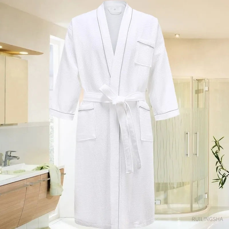 Peignoir élégant en nid d'abeille avec liseré pour homme gris / m Peignoir et bain