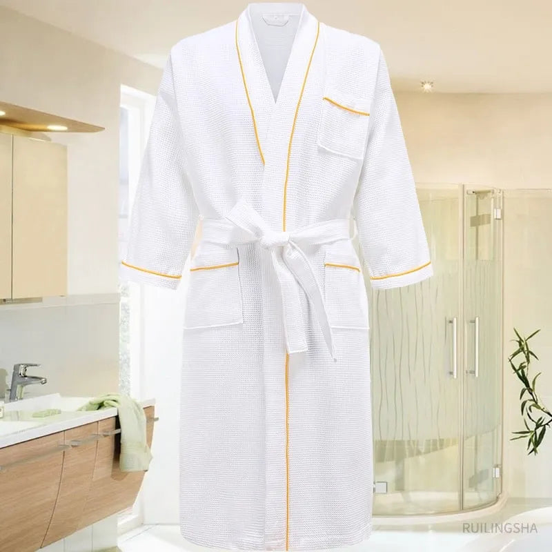 Peignoir élégant en nid d'abeille avec liseré pour homme jaune / m Peignoir et bain