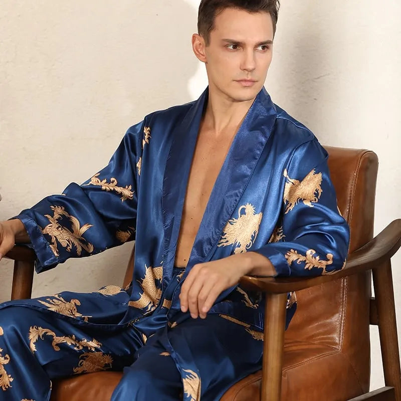 Peignoir élégant en satin pour soirées homme Peignoir et bain