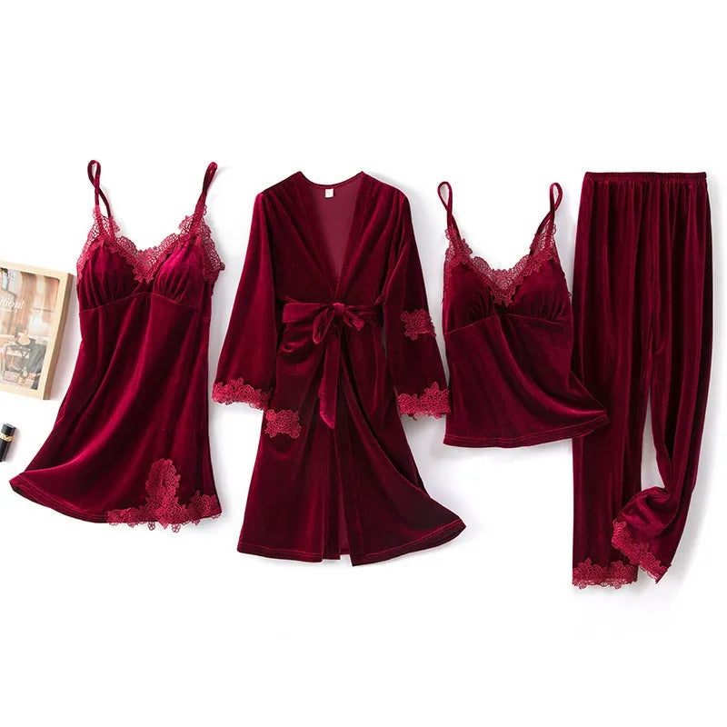 Peignoir élégant en velours et dentelle pour femme Peignoir et bain