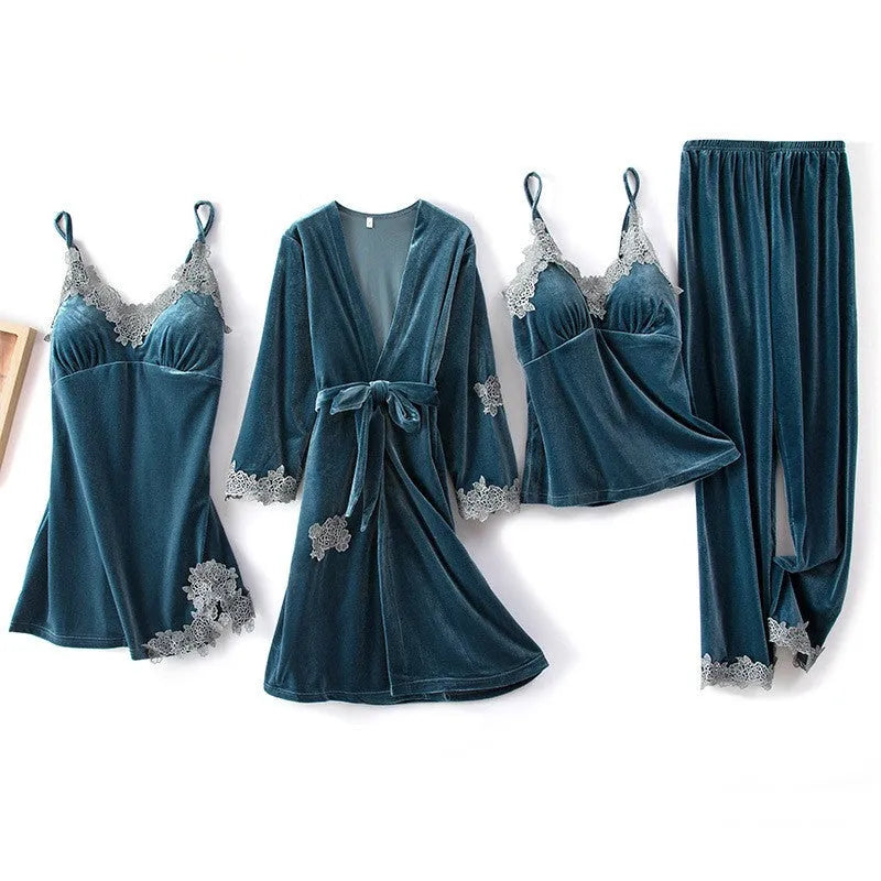 Peignoir élégant en velours et dentelle pour femme Peignoir et bain