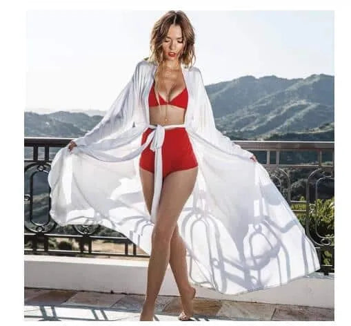 Peignoir élégant femme style kimono pour nuit romantique blanc Peignoir et bain