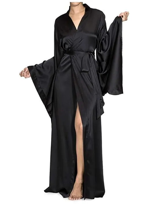 Peignoir élégant femme style kimono pour nuit romantique noir Peignoir et bain