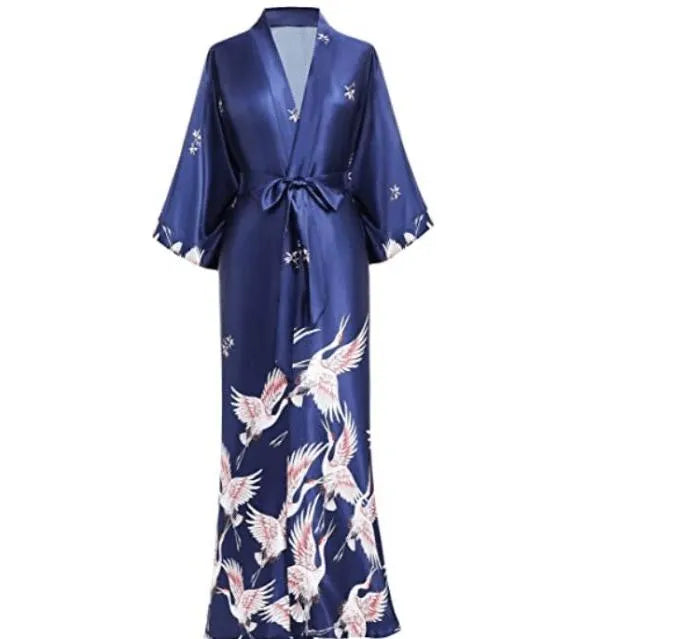 Peignoir élégant imprimé oiseaux pour femme bleu / s Peignoir et bain