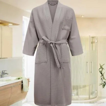Peignoir élégant nid d'abeille homme uni confortable gris / l Peignoir et bain
