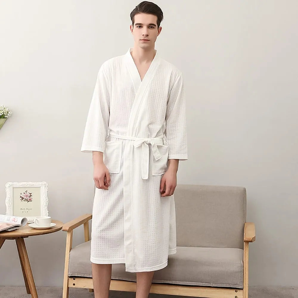 Peignoir élégant nid d'abeille pour homme spa détente blanc / m Peignoir et bain