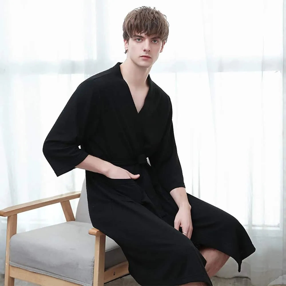 Peignoir élégant nid d'abeille pour homme spa détente noir / m Peignoir et bain