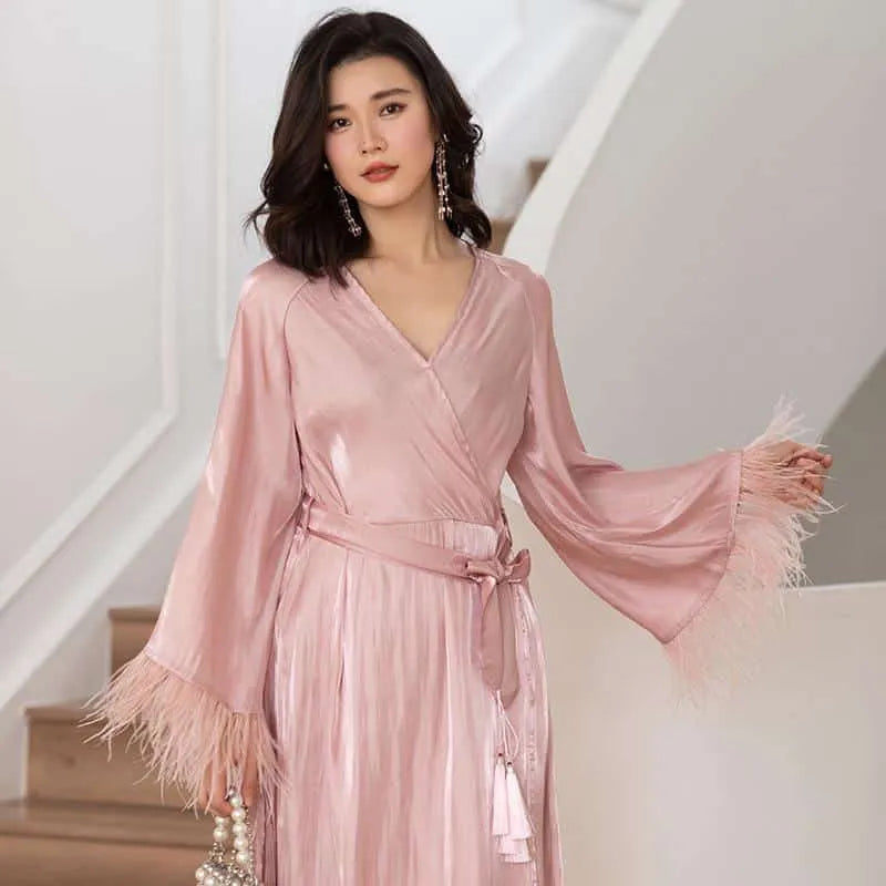 Peignoir élégant plumes pour lune de miel romantique rose / s Peignoir et bain