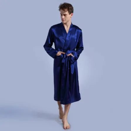 Peignoir élégant pour homme style kimono cosy bleu / m Peignoir et bain