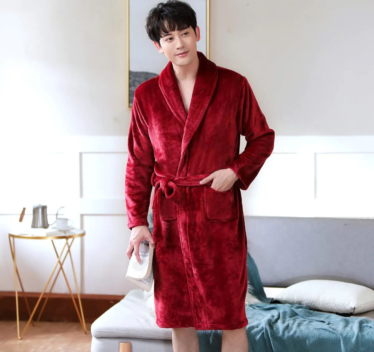 Peignoir élégant rouge vin pour moments cocooning Peignoir et bain